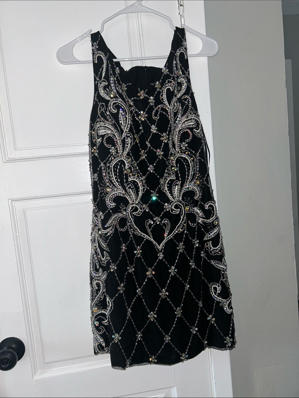 Black Beaded Mini Dress with Silver Embellishment